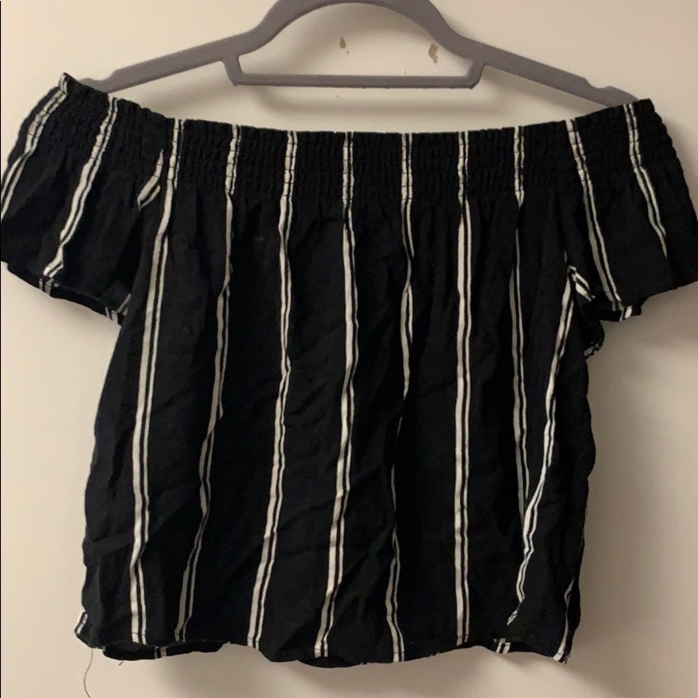 Kendall & Kylie Striped Off the Shoulder Top
